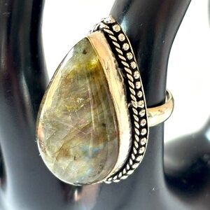 Vintage Rainbow Labradorite Stamp (Untested) Ring Size 7